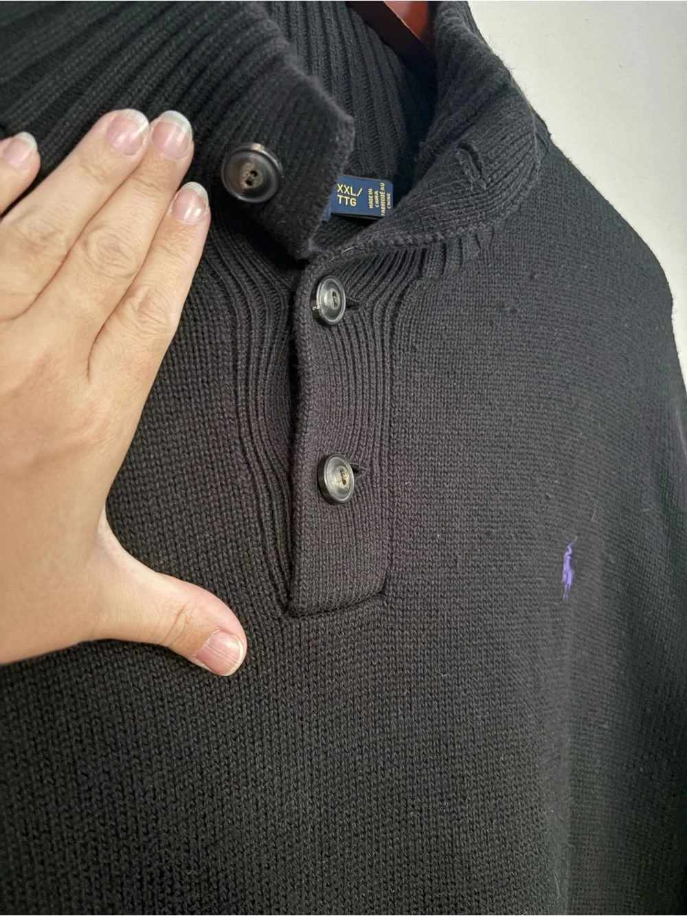 Polo Ralph Lauren Men’s Black Cotton Mock Neck Sweater XXL Purple Pony
